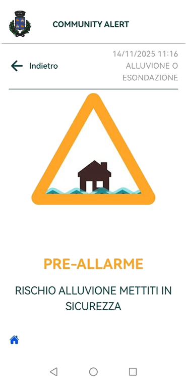 Messaggio con avviso di pre-allarme