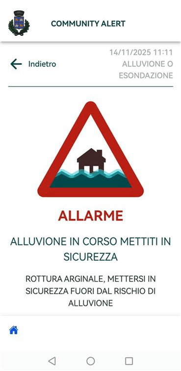 Messaggio con avviso di allarme