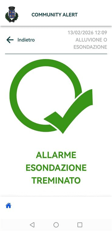 Messaggio con avviso di cessato allarme